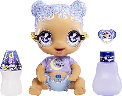 MGA Entertainment Glitter Babyz Selena Stargazer Baby Doll 3 Magic Colors Changes, Pastel Pastel Pastel Hair, Moon and Star outfit, Layer, bottle, pacifier accessories, children's gift, 3 4 5 years and over.. Experience hassle-free shopping with DIAYTAR NIGERIA's user-friendly platform and prompt delivery service.