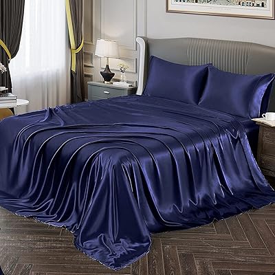 Luxury bedroom set in soft and silky satin, 4 pieces, set of ultra-soft microfiber sheets, unsuccessful and stains resistant, 1 sheet-housing + 1 flat sheet + 2 pillowcases (navy blue, king).. Shop with purpose at DIAYTAR NIGERIA and receive quality products at budget rates within 8 days.