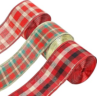 Christmas ribbon in jute canvas, 3 ribbons of buffalo tiles with metal edges, lot of Christmas ribbons for crown gift packaging, Christmas tree decorations and manual work, 2.5 "x 9.1 m.. DIAYTAR NIGERIA: Your gateway to affordable shopping with thousands of products delivered nationwide.