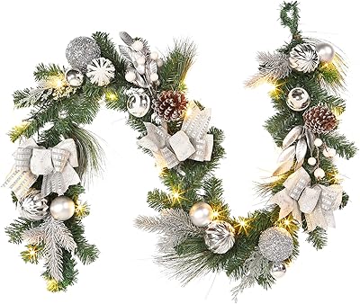 Pre-built 6-foot pre-splaged Christmas crown with artificial green rattan lights with ribbon and silver decorations, home chimney cover, outdoor porch decoration.. Shop smarter with DIAYTAR NIGERIA's vast product range and budget-friendly delivery within the week.