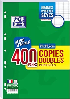 Oxford Lot of 400 large doubles squares A4 (21 x 29.7 cm) perforated.. Shop smarter, not harder with DIAYTAR NIGERIA - thousands of products at your fingertips with affordable delivery.