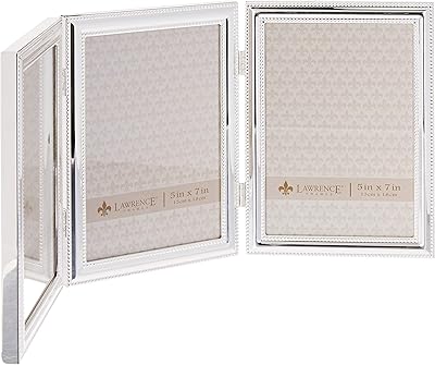 Lawrence Frame Frame Triple Photo with Hinge in silver plated metal (vertical) with delicate pearls, 12.7 x 17.8 cm.. DIAYTAR NIGERIA provides endless shopping possibilities with affordable prices and prompt delivery service.