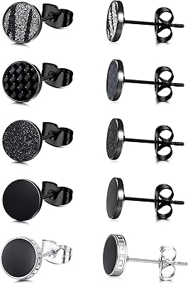 Set of Black Creole Ear Earms in Stainless Stainless Steel 316L for men and women, 5 pairs 4 mm-12 mm.. Get the deals you love and the delivery speed you need at DIAYTAR Nigeria.