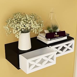 Wooden wall shelf with exclusive design with living room drawer, storage, home decoration (shiny finish) (black and white).. Shop smarter with DIAYTAR Nigeria — from household essentials to electronics, we have everything you need. Plus, our delivery is fast, secure, and arrives between 5 and 8 days.