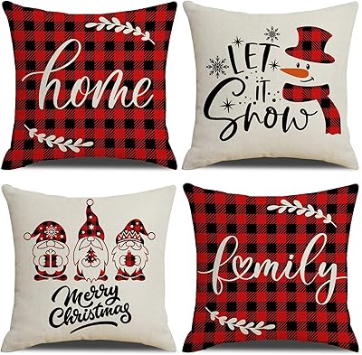 Christmas cushion covers 18 x 18 inches, batch of 4, decorative linen cushion cushion for Christmas decoration and winter holidays, snowman with buffalo tiles for the house and the farm.. Great deals and fast delivery — the DIAYTAR Nigeria guarantee.