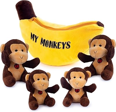 Set of toy toys in plush speaking with banana support | sweet and soft and an excellent gift for babies and young children.. DIAYTAR NIGERIA: Where every search leads to affordable products delivered promptly across Nigeria.