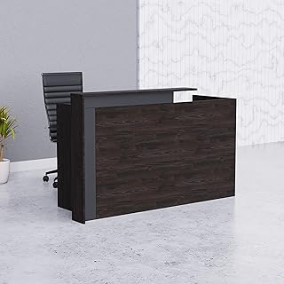 Modern reception desk Mahmayee 26r001 from Zelda with an elegant facade design and a storage function, 180 cm reception (black brown thermal oak).. DIAYTAR NIGERIA: Your gateway to affordable shopping with thousands of products delivered nationwide.