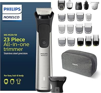 Philips Norelco Multigroomer Grooming Kit for men 23 pieces, Beard, head, body and face mower - Precision stainless steel, no need to oil the blade. MG9520/50, silver, 1 room.. Shop from Nigeria's largest product selection at DIAYTAR, with budget-friendly prices and swift delivery.