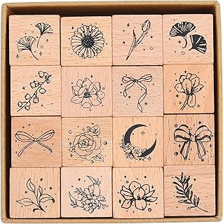 The White Shop 16 pieces set of wooden rubber stamps, set of wooden buffers in botanical relief, sheet in the shape of a sheet and flower for art crafts, newspaper, diary, scrapbooking, planner.. DIAYTAR NIGERIA delivers what you want at prices you'll love, all within 5-8 days nationwide.