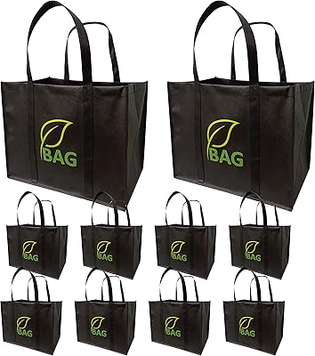 Set of 10 reusable grocery bags, foldable races bags in durable non -woven with reinforced handles, environmentally friendly by Eco Bag, Black.. Experience the convenience of boundless shopping with DIAYTAR NIGERIA's affordable platform and quick shipping.