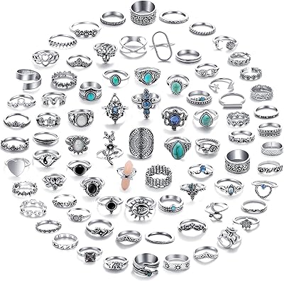 Set of 82 vintage silver articulation rings for women, bohemian stackable articulated rings, stack of stackable MIDI in retro stone crystal.. DIAYTAR NIGERIA: Where affordability meets variety in Nigeria's most comprehensive online marketplace.