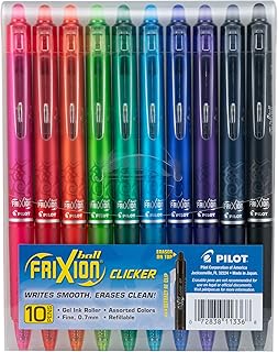 Pilot frixion clicker gel ink pens, erasable, rechargeable and retractable with a fine point and matching colored inks, pack of 10 pieces (FXC10001F-P) Assorted Colors.. DIAYTAR NIGERIA delivers more than expected with our extensive catalog and 5-8 day delivery service.