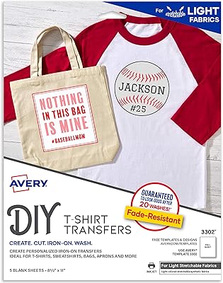 Extendable printable thermal transfer paper for light fabric, Avery inkjet printer, 8.5 "x 11", 5 sheets (3302).. DIAYTAR NIGERIA revolutionizes online shopping with competitive prices and reliable 5-8 day delivery.
