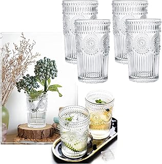 Relief drinking glasses, pack of 4 crystal glasses, romantic glassware, vintage glassware set, for juice drinks, drinks, vintage glassware set for dinners, restaurants and houses.. DIAYTAR Nigeria offers great deals, a huge product variety, and delivery in under a week.