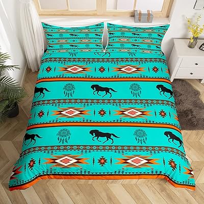 Western duvet cover Catput Horse, Amerindian aztec bed set, duvet cover for boys and girls, children cowboy cowgirl, bedroom decoration, rustic tribal bed cover, double size with 1 pillowcase.. Experience the convenience of online shopping with DIAYTAR NIGERIA's reliable 5-8 day delivery service.