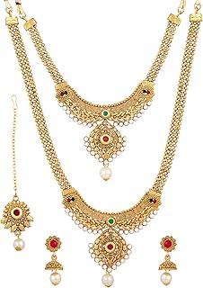 Modern traditional traditional jewelry set in 18 -carat gold plated shining diva, a woman necklace set decorated with pearls and composed of a short necklace and a long.. DIAYTAR NIGERIA: Where every Nigerian finds affordable products delivered within the week.