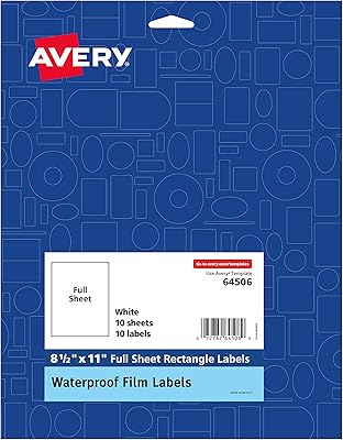 Waterproof and oil resistant film labels - Pots and oils, 8.5 "x 11" for laser or pigment printers, 10 full leaf labels (64506).. Discover the perfect shopping experience with DIAYTAR NIGERIA's vast selection and prompt delivery service.