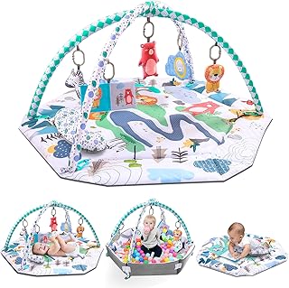 Bellababy Tummy Time Mat, 4 in 1 game carpet for gymnastics activities for baby and ball pool, with high contrast toys, self -discovery mirror and pillow for sensory and engine development (blue).. DIAYTAR NIGERIA: Nigeria's answer to affordable online shopping with reliable 5-8 day delivery guarantee.