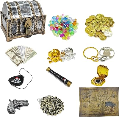 Pirate treasure chest of 177 pieces for children, set of trunk toys with ancient lockable pirate treasure, golden plastic compass and pirate card, pirate treasure chest toys for Halloween and Cosplay Festival.. Shop the smart way with DIAYTAR Nigeria — fast delivery, affordable everything.