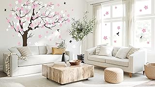 Mafent Large tree in cherry blossoms blowing in the wind, wall sticker in vinyl, wall art for children's rooms, teenagers, girls and boys, wallpaper, bedroom decoration (dark brown tree, white flower and pink).. Shop from our extensive catalog at DIAYTAR NIGERIA and enjoy doorstep delivery in just 5-8 days.