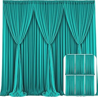 Turquoise festive festive curtains with 6 panels of photos without fabric folds.. DIAYTAR NIGERIA delivers more than expected with our extensive catalog and 5-8 day delivery service.