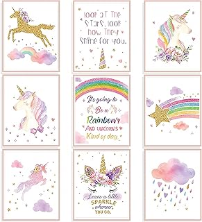 9 pieces of wall arts for the rainbow unicorn, unicorn and rainbow water posters without frame for girls, child's room decoration.. Nigeria's favorite online shopping platform, DIAYTAR offers unbeatable prices and delivery within a week.