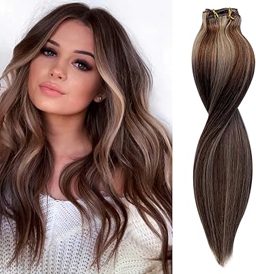 Remy Natural Hair Extensions with Brown Clips, Double frame, Strawberry blonde locks, 16 inches, 120g, smooth and silky hair extensions, 7 pieces, 17 clips for women #4p27.. DIAYTAR NIGERIA: Where shopping dreams come true with budget-friendly prices and nationwide shipping.