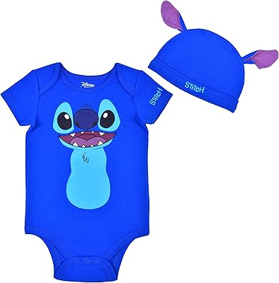 Baby short -sleeved barbotic set with hat, Disney Lilo and Stitch costume, Blue Blue Ensemble.. Your everyday shopping destination, DIAYTAR NIGERIA offers quality and value delivered within days.