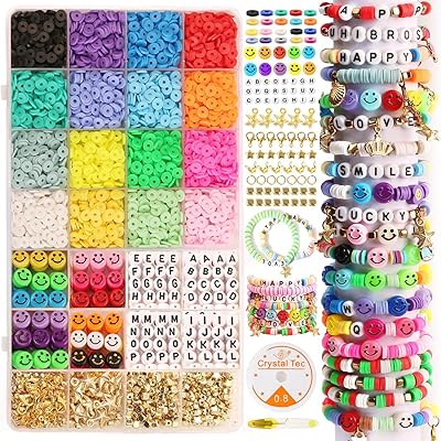5800 pieces manufacturing kit of clad beads, jewelry manufacturing kit for girls, 16 colors, heishi polymer pearls, bracelet manufacturing kit, girl gifts with pearls in a smiling face.. DIAYTAR NIGERIA brings the marketplace to your home with budget-friendly prices and nationwide delivery.