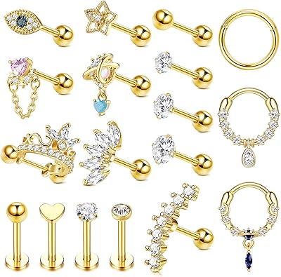 18 pieces 16g earrings cartilage ear tragus piercing jewelry for women men stainless steel helicoidal conch piercing earrings.. Shop with purpose at DIAYTAR NIGERIA, where diverse selection meets budget-friendly nationwide delivery.