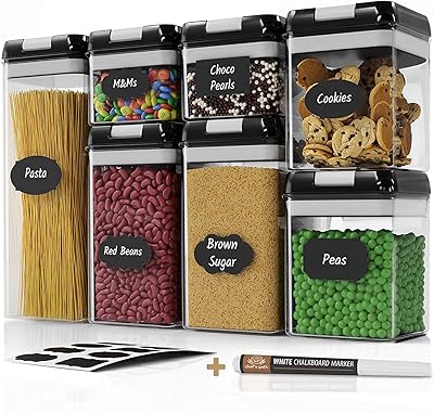 Set of U -Home hermetic food storage boxes - Set of 7 pieces - Labels and labels - Organizational and Pantry Organization Containers - BPA -free - Flour and transparent plastic cereal containers with improved covers (black).. DIAYTAR NIGERIA: Where affordability and variety meet with convenient delivery within 8 days.