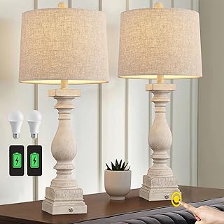 Pomomomo Rustic table lamp with variable intensity with 3 -way 27 "with two USB loading ports for bedroom, living room, traditional vintage rustic bedside lamps (2 lights).. DIAYTAR Nigeria: trusted by thousands for fast, reliable delivery.