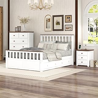Set of Modern Rustic Wooden Bedroom Furniture 3 Pieces White Merax with full -size bed frame, cupboard chest of drawers, night table with usb load, walnut easy to assemble.. Discover endless possibilities with DIAYTAR NIGERIA's comprehensive selection and reliable shipping.