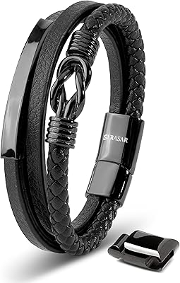 | Luxury [proud] True black leather bracelet for men | Black, silver and gold stainless steel magnetic clasp | Exclusive jewelry box | Excellent gift idea.. Your everyday shopping destination, DIAYTAR NIGERIA offers quality and value delivered within days.
