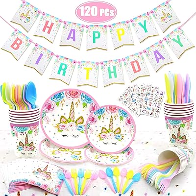 120 pieces 16 pieces unicorn party supplies with a happy birthday banner, paper plates, towels, cups, spoons and forks for unicorn birthday tableware set.. Shop smarter with DIAYTAR Nigeria — from household essentials to electronics, we have everything you need. Plus, our delivery is fast, secure, and arrives between 5 and 8 days.