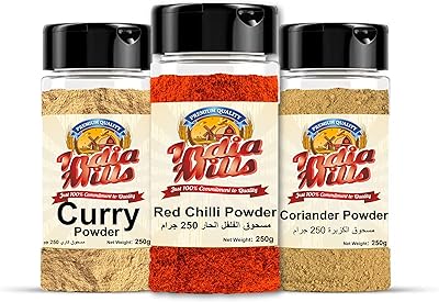 India Mills spice jar (curry + coriander + chili), 250 g, pack of 3.. Your shopping aspirations fulfilled at DIAYTAR NIGERIA with competitive prices and reliable delivery.