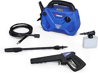 Electric high pressure cleaner VTOOLS 120 bars 1500 watts with 3 meter hose and soap dispenser, small and light, integrated transport handle, automatic stop system, high pressure cleaning for car, house and garden, blue, VT1503.. DIAYTAR NIGERIA: Bridging the gap between consumers and quality products with affordable nationwide shipping.