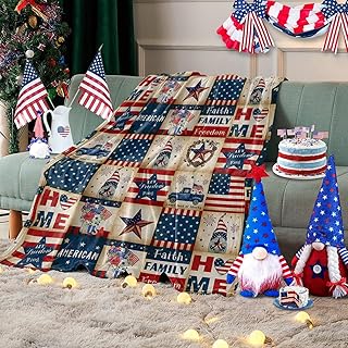 Patriotic coverage in the form of a Gnome of the United States - Comfortable cover in soft polar flannel with retro tiles - American theme of July 4 - Comfortable and hot bed cover for sofa, chair, 152.4 x 203.2 cm.. Your everyday shopping companion, DIAYTAR NIGERIA offers unbeatable value with nationwide delivery.