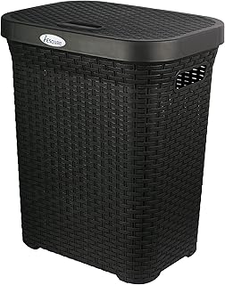 Scoop clothes basket with lid, capacity 50 liters, black.. DIAYTAR NIGERIA: Where shopping dreams come true with budget-friendly prices and nationwide shipping.