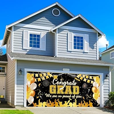 Garage door banner for graduation 2023, 6 x 13 feet, large garage door decoration, background of congratulations to hang for the outside and the interior (black gold).. Shop smart with DIAYTAR NIGERIA, offering a vast product range delivered to your doorstep within a week.