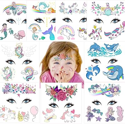 Temporary tatoo for the face of an animal, tattoo kit for the face of a mermaid and a unicorn, 10 sheets of birthday party gifts, waterproof party supplies, festival gifts, skin decoration for girls and boys (mermaid).. DIAYTAR NIGERIA brings the marketplace to your home with budget-friendly prices and nationwide delivery.