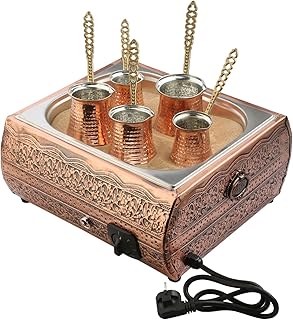 Tolivomev Original electricity coffee maker in Turkish copper with vintage design, medium-sized coffee heater, traditional square coffee maker in original Turkish copper with hot sand.. Your complete shopping solution, DIAYTAR NIGERIA offers extensive choice with competitive prices and delivery.
