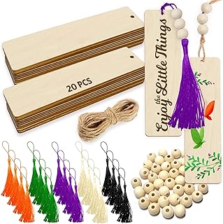 Wooden wood bookmark kit for manual work - 20 Wooden gift labels with 20 colorful pompoms and 40 12 mm wooden pearls - Virgin Wood Landbag Kit for Decoration.. DIAYTAR NIGERIA: Connecting Nigerians with their needs through our affordable and diverse marketplace.