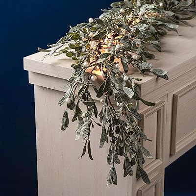 Guirland of guy crystal with lights - 5 feet, 100 LED lights, with batteries, artificial green plants flocked with pearls, rustic decor for fireplace/table.. DIAYTAR NIGERIA: Where every Nigerian finds affordable products delivered within the week.