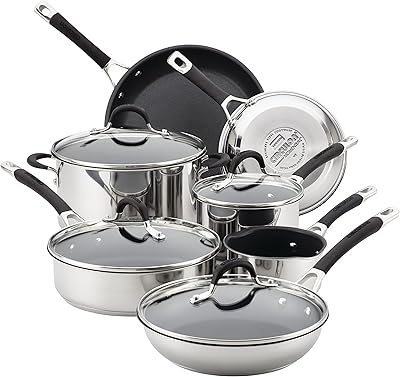 Stainless steel non -stick kitchen battery Circulon Momentum with glass cover, 11 room kitchen battery and stainless steel stove.. DIAYTAR NIGERIA brings the market to your fingertips with affordable prices and swift delivery services.
