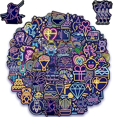 Sticker with a 50 -piece neon pattern of aesthetic stickers of fashion stickers in vinyl.. Shop smarter, not harder with DIAYTAR NIGERIA - thousands of products at your fingertips with affordable delivery.