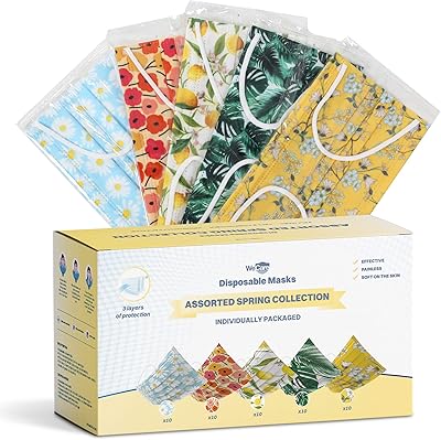 Disposable facial mask individually wrapped we care - 50 pieces, spring print masks - 3 thicknesses.. DIAYTAR NIGERIA brings satisfaction with every purchase through affordable prices and prompt shipping.