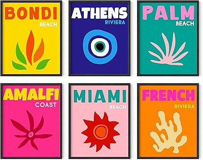 Hos & Hoss travel posters - Lot of 6 preppy aesthetic posters for bedroom, destination poster, modern travel wall art, colorful wall prints, travel art works, vintage city posters (without frame, 8 x 10).. Transform your online shopping experience with DIAYTAR NIGERIA's affordable and diverse marketplace.