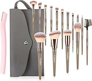 Set of 15 Graylex makeup brushes with luxury synthetic eyebrow razor to blur the foundation, face powder, eyeshadow and corrector with black case.. One platform, endless products — welcome to DIAYTAR Nigeria.