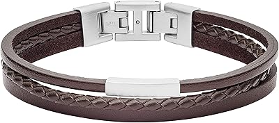 Steel and silver leather Multi-Rangs bracelet for men.. DIAYTAR NIGERIA: Creating access to affordable products for every Nigerian with our swift delivery service.